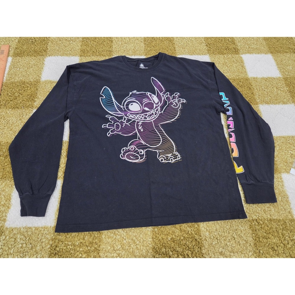 Disney Store Lilo and Stitch Long Sleeve Graphic T-Shirt Black Neon Large
